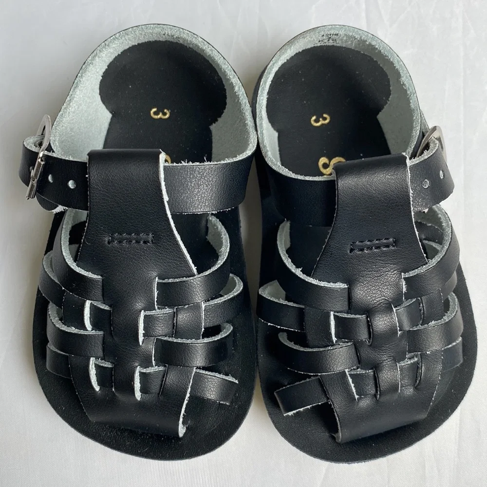 SUN-SAN Sailor Salt Water Sandals Black Size 18 EU 3 US Leather New In Box NWT - Picture 4 of 11